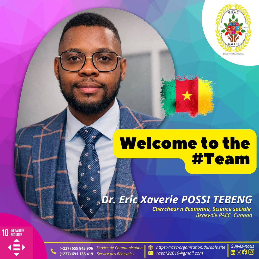 Raec122019's tweet photo. | 𝐁𝐢𝐞𝐧𝐯𝐞𝐧𝐮𝐞 𝐚𝐮 𝐑𝐀𝐄𝐂 𝐃𝐫. | 

Le @RPanafricain est honoré d'accueillir un nouveau membre au sein de son réseau panafricain.

Nous souhaitons la bienvenue au Dr. #Eric_Xaverie_Possi_Tebeng, basé à Montréal (Québec, Canada).

@FondsFTQ @AlliantF https://t.co/14Fjb6Z7K9
