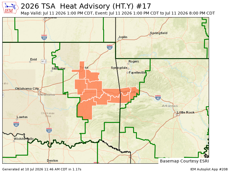 225AlertsAR's tweet photo. TSA issues Heat Advisory valid at Jul 11, 1:00 PM CDT till Jul 11, 8:00 PM CDT https://t.co/xq5YhZmh8k https://t.co/jn4VC9AxLz