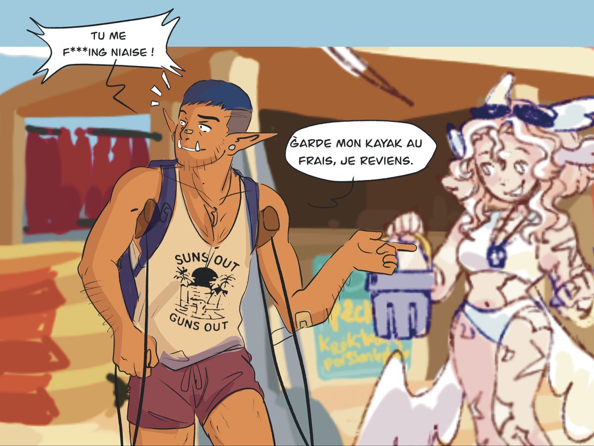 Johnny__Wire's tweet photo. Phil still manages to look cool, even on crutches. #oc #orc #halforc #beach #comic #cartoon https://t.co/Ks8dg3dcUL
