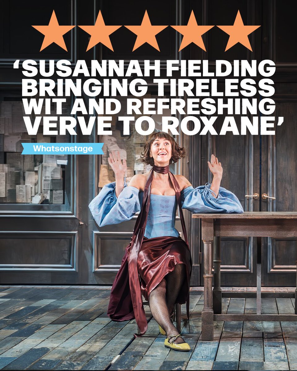 CyranoWestEnd's tweet photo. ⭐️⭐️⭐️⭐️⭐️ 
‘Fielding is a firecracker of a Roxane’ - Broadway World

⭐️⭐️⭐️⭐️⭐️ 
‘Susannah Fielding is wonderful as Roxane’ - The Telegraph 

⭐️⭐️⭐️⭐️⭐️ 
‘Bringing tireless wit and refreshing verve to Roxane’ - WhatsOnStage https://t.co/kBYY4zCVlc