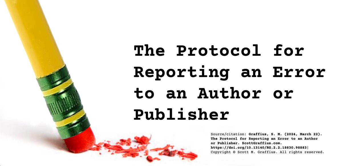 ScottGraffius's tweet photo. The Protocol for Reporting an Error to an Author or Publisher

🔗 https://t.co/QeLiimxIzF

#Author #Books #CorrectionNotice #Corrigendum #Errata #ErrorReporting #Publishing https://t.co/Na7R69hHE0
