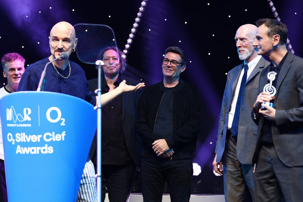wearejames's tweet photo. We were delighted to receive the OVO Legend Award at the 50th Anniversary O2 Silver Clef Awards last night! Heartfelt thanks to Nordoff &amp; Robbins and Andy Burnham.

Find out more about the charity: https://t.co/C9yvg6J4gA NBL x

📷 IG: JMEnternational
#O2SilverClefs #MusicTherapy https://t.co/BptzOA7aSf