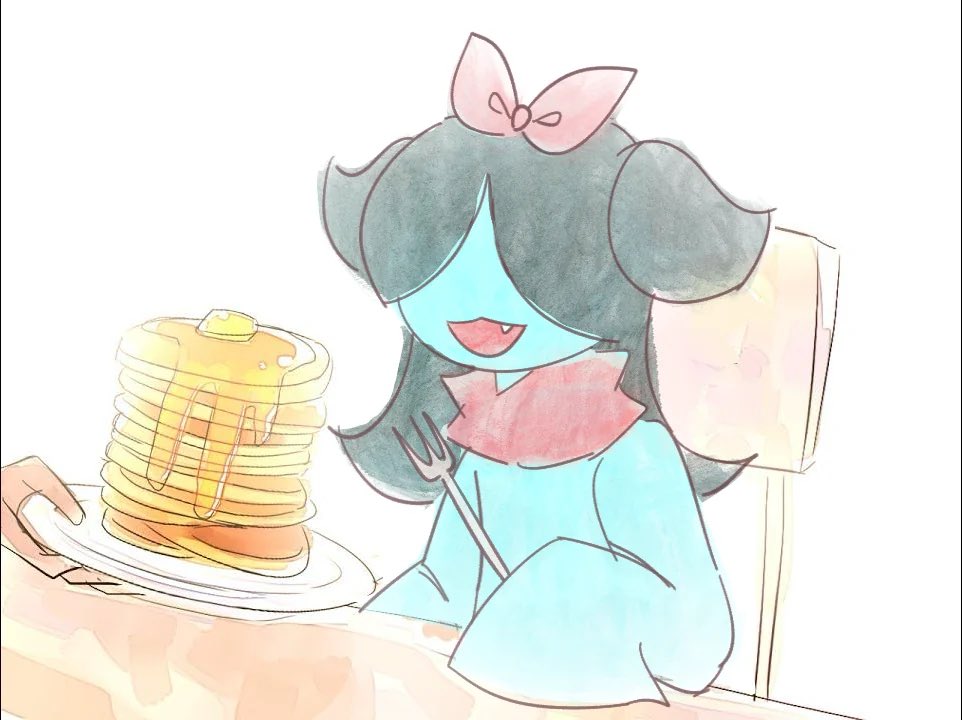 famikomputa's tweet photo. Pancake lover huh… I know a certain not-a-cat who also loves pancakes! #deltarune #aquatwt https://t.co/TvqWWVlSnY