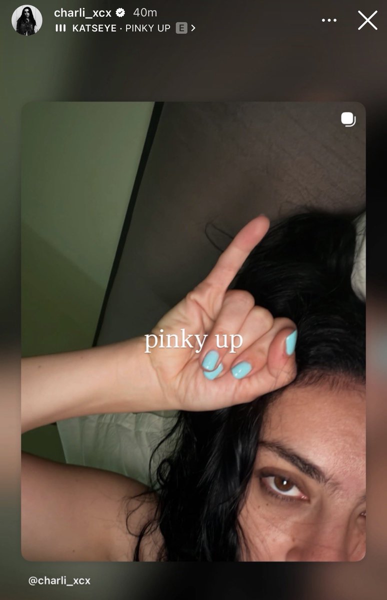 NewsKatseye's tweet photo. Queen Charli xcx posting to ‘Pinky Up’ on her IG story! https://t.co/1erprZjxlS