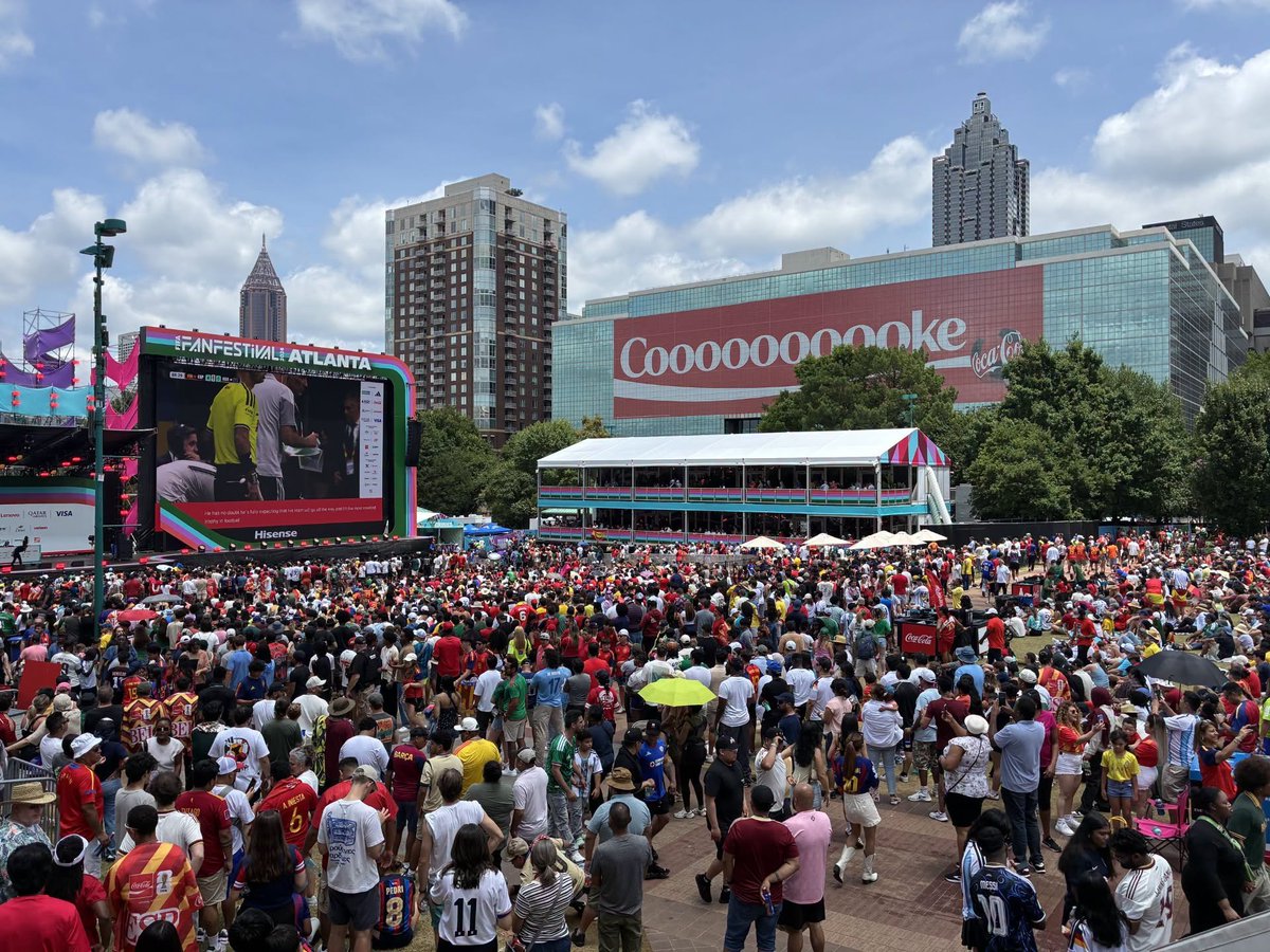 GAFollowers's tweet photo. The FIFA Fan Festival in Atlanta is staying open later during the World Cup semifinals. 

It'll be open from 1 p.m. to 10:30 p.m. on July 14 and from noon to 10:30 p.m. on July 15, giving fans more time to watch and celebrate. https://t.co/hCCR9SLJ0s