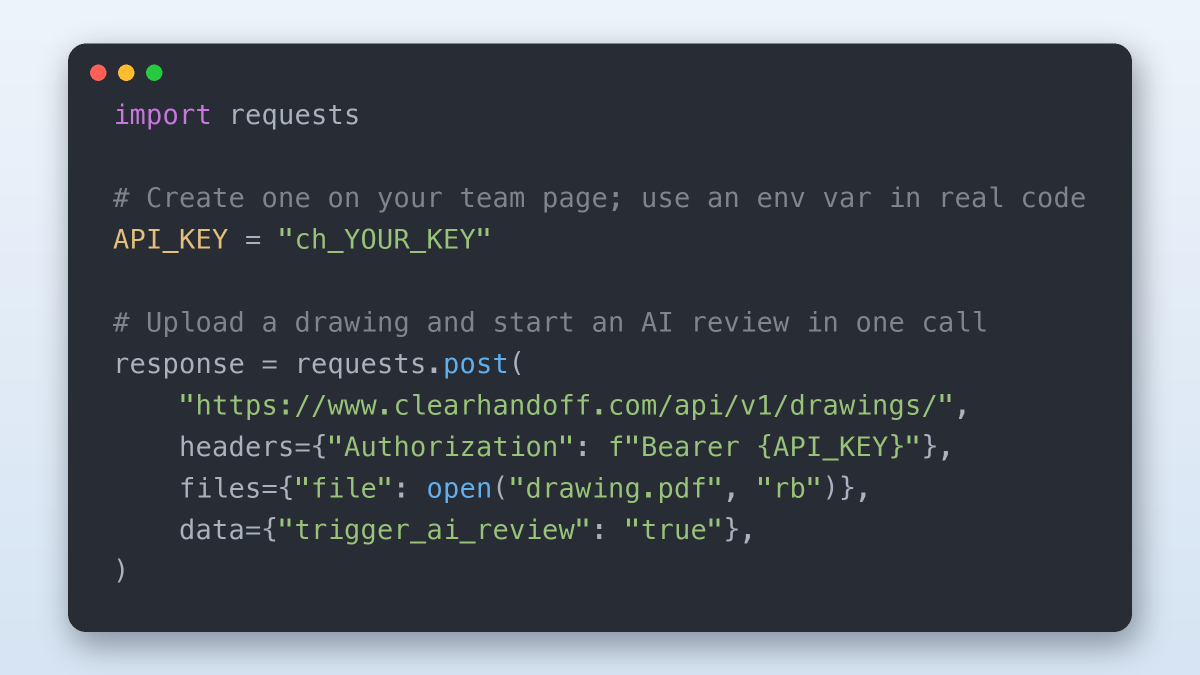 AndreasHsteiner's tweet photo. AI review for drawings via our API just got a bit simpler.

You can now upload a drawing and trigger an AI review in one call. Previously you needed two.

Here are the full API docs: https://t.co/L0HlcDmqGi https://t.co/RYT8VETQhp