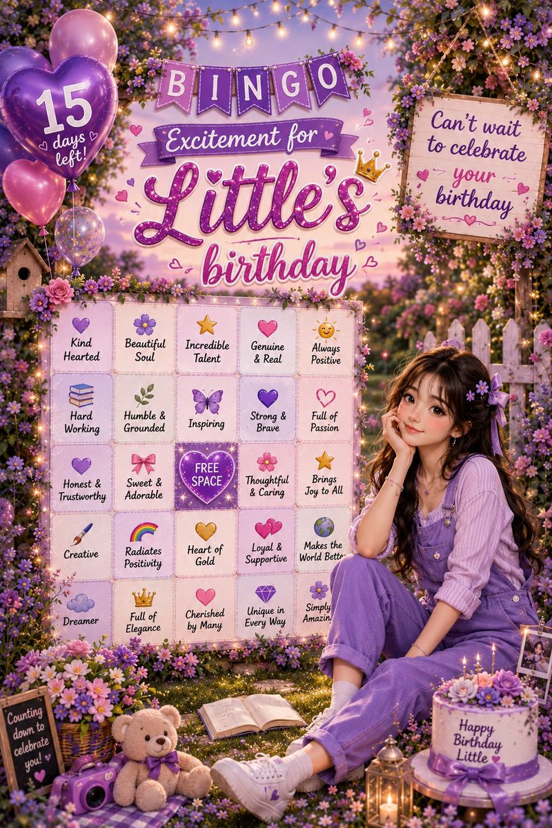 Priyank33556320's tweet photo. 15 days to go... 🎉

Let's make these next 15 days full of love, smiles, fun, and unforgettable memories together. Are you ready? 💜🎂

Download this bingo card and mark the qualities of @darshup202😘 which you admire the most ❤️
 #HappyBirthdayLittle  #15DaysToGo #coundownbegin https://t.co/lCZ0vTl69C