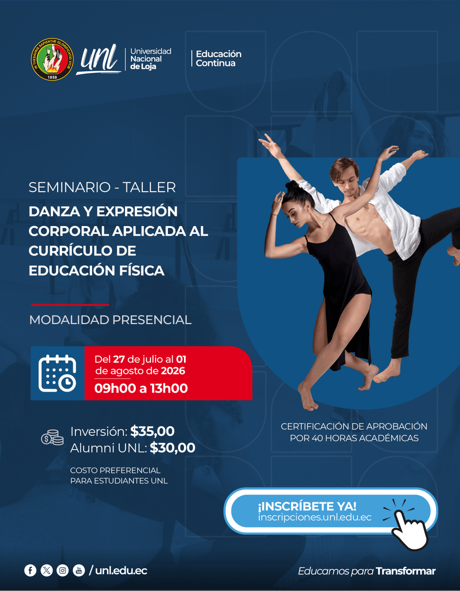 EduContinuaUNL's tweet photo. 💃 Convierte el movimiento en una herramienta de aprendizaje y expresión.
📅 27 jul. – 01 ago. 2026
👥 Presencial
🔗 https://t.co/oZJvz3asSA
#PedagogíaActividadFísicaYDeporteUNL #EducamosParaTransformar https://t.co/Do2TjasCox