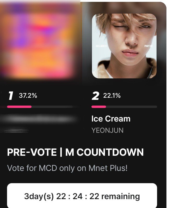 TXTChartData's tweet photo. M COUNTDOWN PRE VOTE:

#2 Ice Cream — 22.1%
Gap from #1 - 15.1%

📅 ~ 14/07 ; 23:59 KST 

🎯Win with big gap

*Mnet+App (5 votes/acc/day )

🔗https://t.co/cYfSFqTEP5 https://t.co/kEn3c9Y9MT