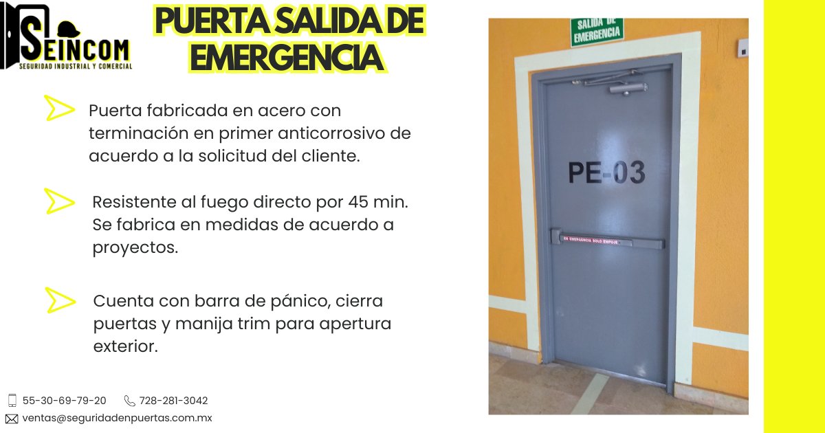SEINCOM_Mex's tweet photo. 🌀🛡PUERTA SALIDA DE EMERGENCIA CON PRIMER 🛡🌀
🚨 La seguridad no comienza cuando ocurre una emergencia... comienza hoy.
Una salida de emergencia confiable puede hacer la diferencia entre un incidente y una tragedia.
✅ Máxima calidad.
✅ Fabricación a la medida. https://t.co/hercAFD1l7