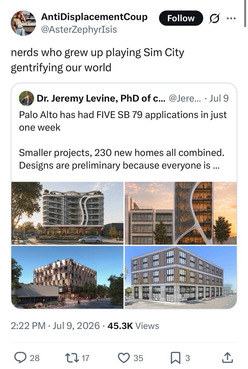 ArmandDoma's tweet photo. yes, new apartments will gentrify...*checks notes*...Palo Alto https://t.co/5HL0h2BoGd
