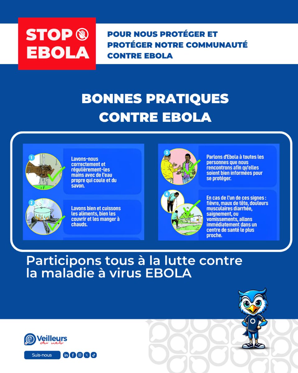 DavidMwendele's tweet photo. La peur ne stoppe pas Ebola. Fuir la prise en charge met aussi les proches en danger.

Se faire soigner rapidement protège toute la communauté.

Quelle pratique aide à protéger les autres d'Ebola ? Dis-le en commentaire 👇

#StopEbolaRDC #VeilleursDuWebRDC https://t.co/00gfFvgnsr