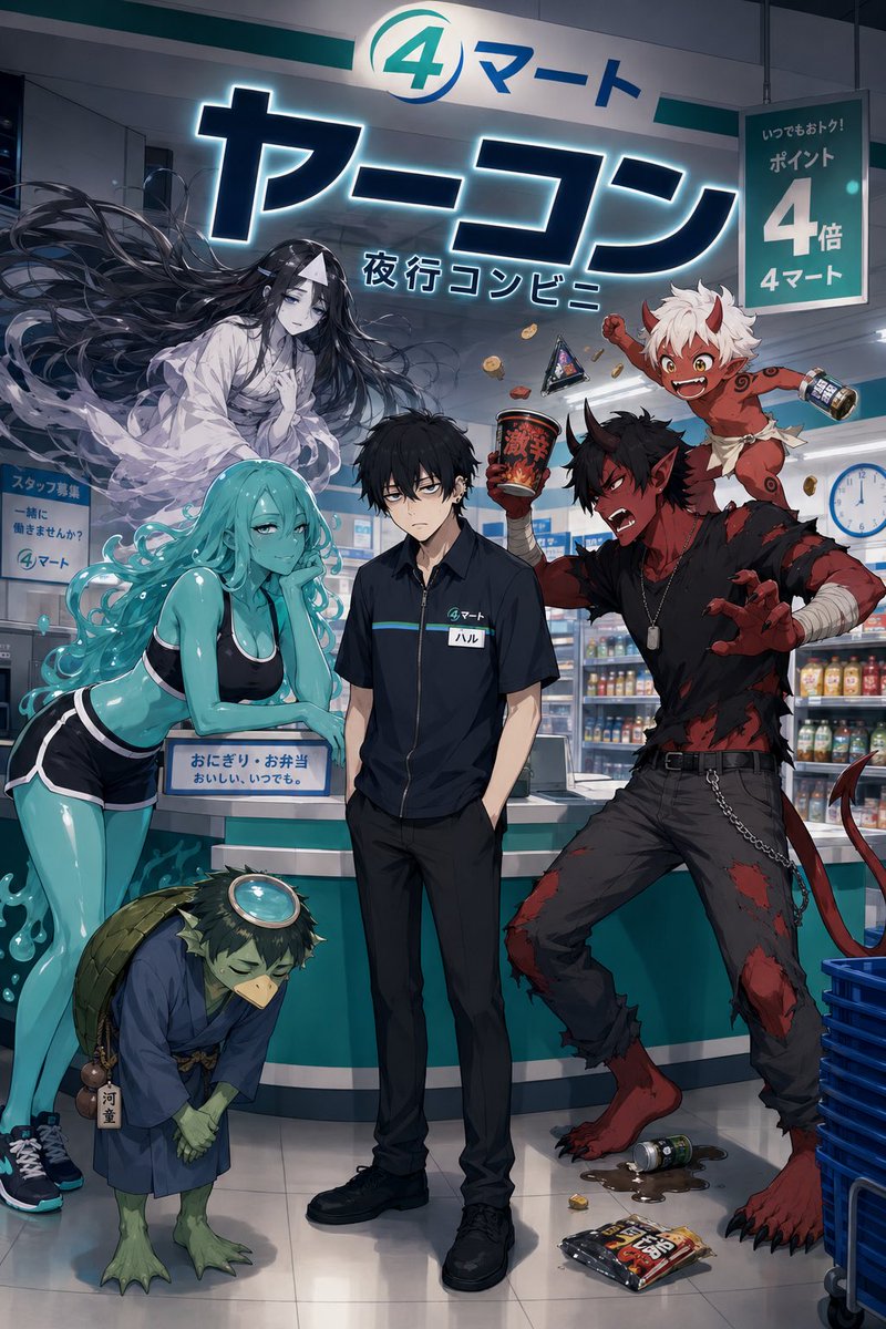 slophouseco's tweet photo. いらっしゃいませ…

YA-KON (夜行コンビニ) — a dark comedy anime about the night shift nobody warned him about.

One clerk. One convenience store. Customers who aren’t exactly human.

Poster reveal. Teaser coming soon. 🏪

#YAKON #夜行コンビニ #anime #darkcomedy #yokai https://t.co/0NbohBo9IF