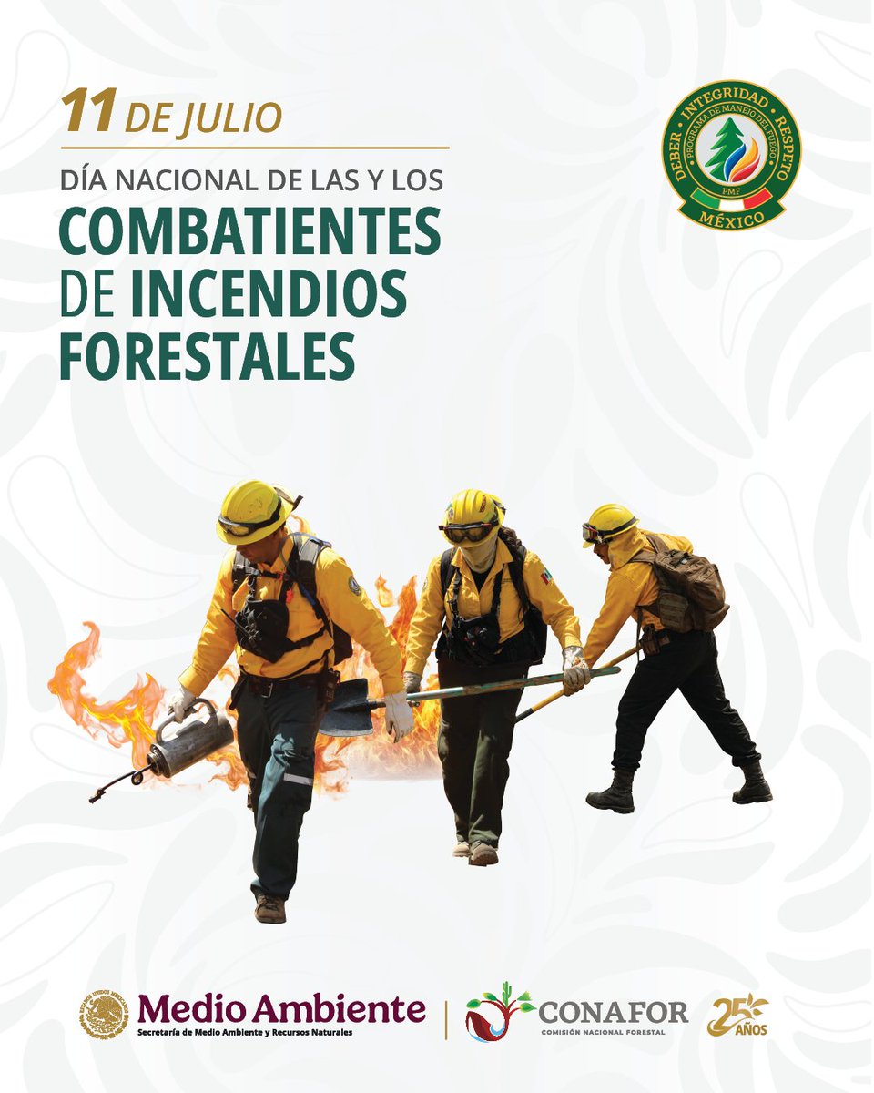 CONAFOR's tweet photo. Hoy conmemoramos 🏅a quienes para proteger de incendios de forestales a México 🔥🌲han aprendido a  controlar el fuego y se han capacitado para hacer un manejo integral del mismo. 

¡Muchas felicidades 🎉a las y los Combatientes de Incendios Forestales! 👨‍🚒🚒🇲🇽 https://t.co/0jNTPHNIxN
