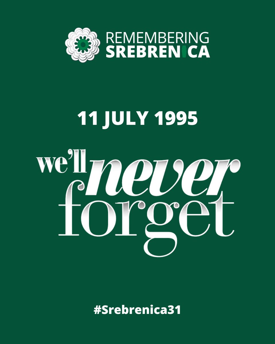 SrebrenicaUK's tweet photo. On 11 July, we remember.
We remember the more than 8,000 Bosniak Muslim men and boys murdered in the Srebrenica genocide. We honour survivors, victims’ families and the Mothers of Srebrenica, and we stand against anti-Muslim hatred, dehumanisation, division, and genocide denial.

Srebrenica must never be forgotten.

We’ll never forget.

#Srebrenica31