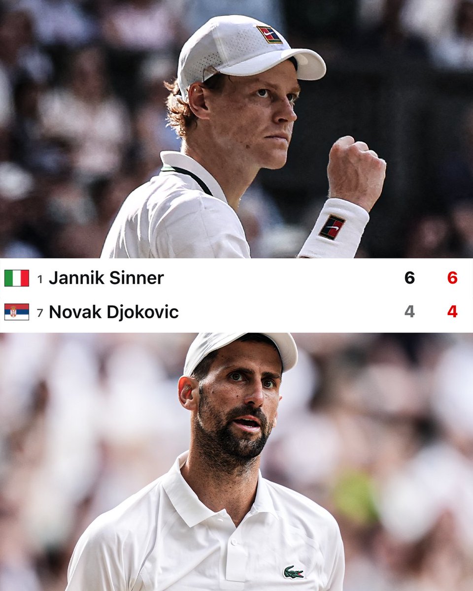 espn's tweet photo. Jannik Sinner is one set away from advancing to the Wimbledon final 👀 https://t.co/Ag4DAVs1Uw