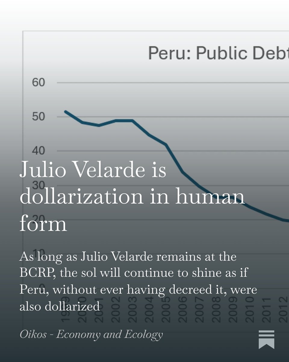 Luis_Fierro_Eco's tweet photo. Julio Velarde is dollarization in human form 

As long as Velarde remains at the BCRP, the sol will continue to shine as if Peru, without ever having decreed it, were also dollarized

English translation of my analysis in @revista_gestion , @Primicias

https://t.co/kc99UuUbt2 https://t.co/CnyhYgMaAU