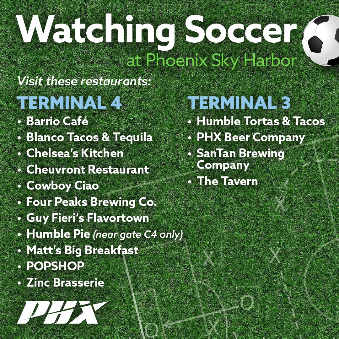 PHXSkyHarbor's tweet photo. Catch your flight and the final games left in the big soccer tournament at multiple locations across the airport! These locations will be showing games throughout the remainder of the tournament this summer. At POPSHOP, you even can win prizes!✈️⚽More: https://t.co/cO1Rr8gRQd https://t.co/Q2tTAkphn0
