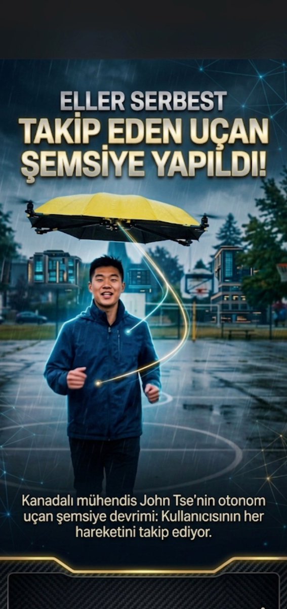 bilimmekani's tweet photo. Kanadalı mühendis John Tse, kullanıcısını eller serbest şekilde takip edebilen deneysel bir uçan şemsiye geliştirdi.

Drone teknolojisiyle kişinin üzerinde havada kalıyor ve yapay zekâ destekli kamera sistemiyle sahibini takip ediyor.

Detaylar Instagram profilinde..
. https://t.co/r99uSgYKBa