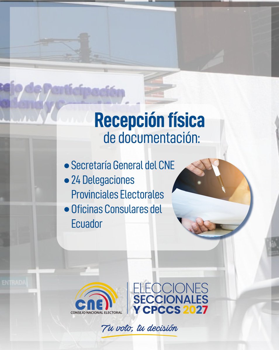 CNEGalapagos's tweet photo. #CNEInforma 🗣️

🇪🇨 Postulantes al #CPCCS 2027 notificados con denuncias: presenten sus pruebas de descargo del 9 al 13 de julio.

📂 Recepción física en la Secretaría General del CNE, 24 Delegaciones Provinciales Electorales y Oficinas Consulares. https://t.co/dbmWkHUkXt