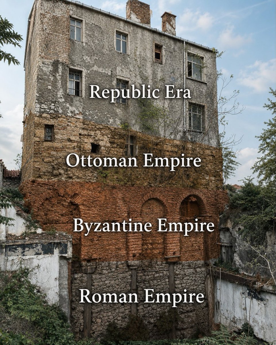 HistorieEnFotos's tweet photo. 1.800 años de historia construidos capa sobre capa. Este edificio en Estambul revela en sus muros la evolución arquitectónica desde los cimientos romanos y bizantinos hasta las eras otomana y moderna. https://t.co/mO50io1IcL
