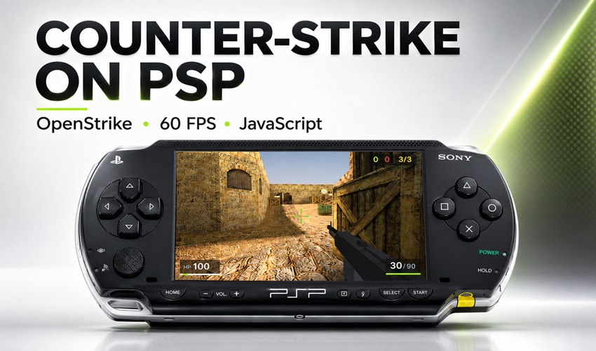 AmigamagazineGA's tweet photo. Counter-Strike on a PSP? Yep, it works. OpenStrike hits 60 FPS on original hardware using Rust, JavaScript and PocketJS. It’s a smart look at how far Sony’s handheld can still be pushed. #PSP #CounterStrike #RetroGaming https://t.co/JO2K0rn1ZB https://t.co/0cw5vDwUW2