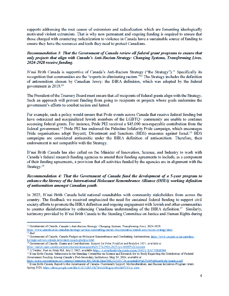 Mark_Goldberg's tweet photo. Submission by @bnaibrithcanada for @FP_Champagne Budget 2026 Consultation, citing a national crisis of antisemitism.

4 key recommendations, including STOP FUNDING ANTISEMITES. (You would have thought we would have learned by now, but we just can't seem to help it.)

(1/2) https://t.co/NXWUcupF56