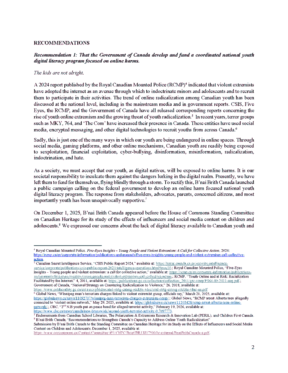 Mark_Goldberg's tweet photo. Submission by @bnaibrithcanada for @FP_Champagne Budget 2026 Consultation, citing a national crisis of antisemitism.

4 key recommendations, including STOP FUNDING ANTISEMITES. (You would have thought we would have learned by now, but we just can't seem to help it.)

(1/2) https://t.co/NXWUcupF56