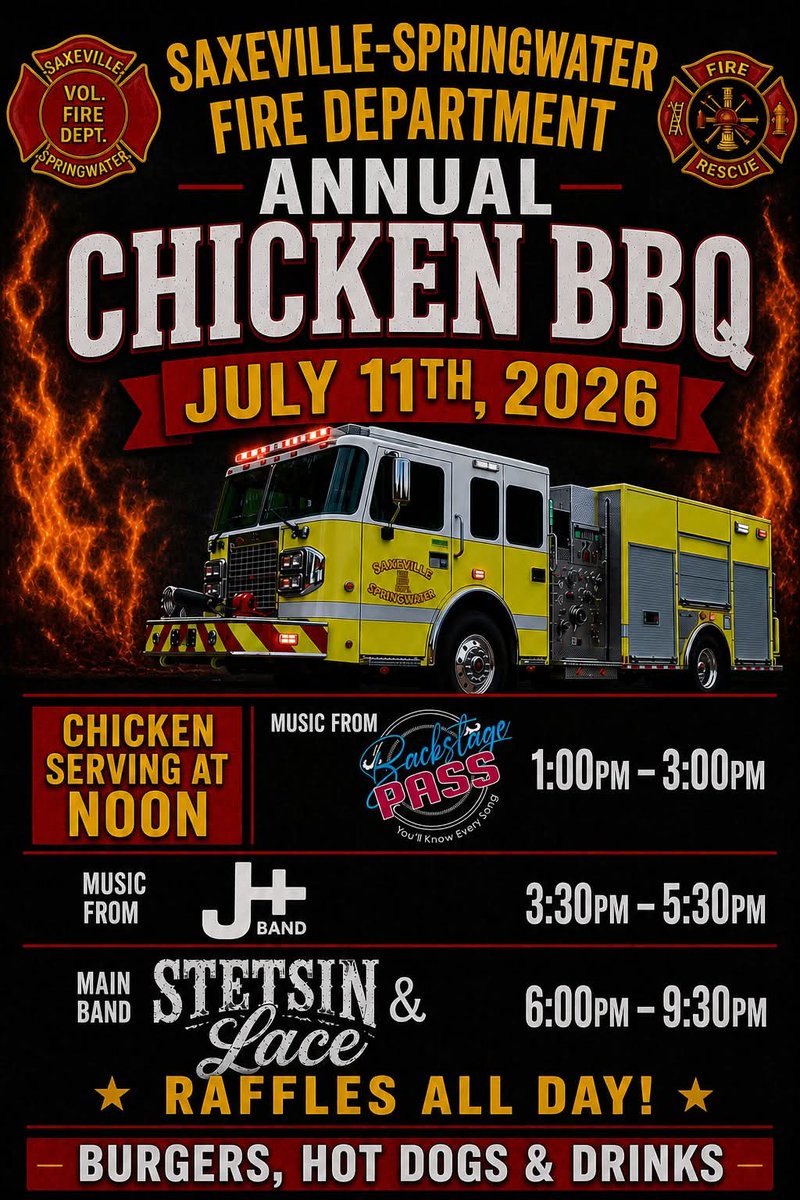 Cornerstone_PS's tweet photo. The Saxeville-Springwater Volunteer Fire Department is ready for their annual cookout, tomorrow 7/11 at Noon! Chicken barbeque (and more) is on the menu,  live music be playing throughout the event, and tons of fun for all. Supporting the community has never been so delicious! https://t.co/SXlJ0OkxyK