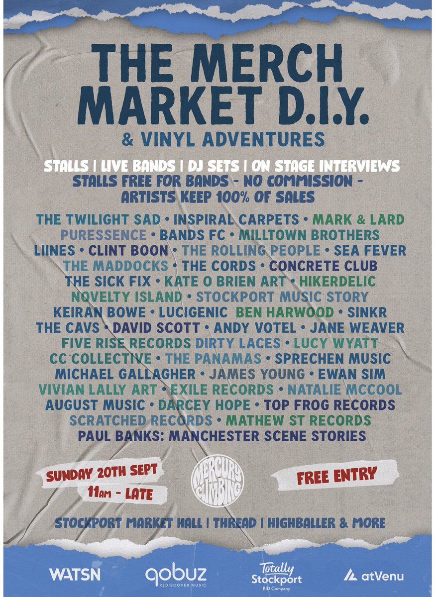 milltownbros's tweet photo. We are delighted to have a stall at The Merch Market @mercuryclimbing in Stockport on 20 Septembet

Please share!

@inspiralsband
@PuressenceManc
@_Bands_FC
@hikerdelic
@PaulBanks44
@NatalieMcCool
@arghkid
@ThePanamasBand
@SeaFeverBand
@concreteclubmcr
@CavsBand
@DirtyLacesBand https://t.co/5PGwHeQxz2