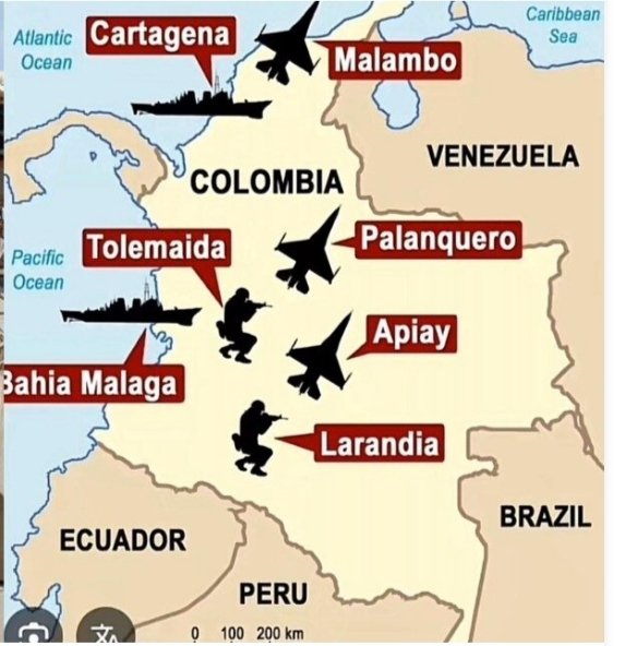 Jojare2's tweet photo. Estás son las bases militares con presencia de tropas de EEUU y de acuerdo con la constitución americana, Abelardo de la Espriella, se podría posesionar en cualquiera de ellas. https://t.co/LLmSo9VBA8