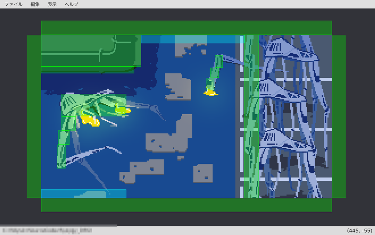 LargeC99's tweet photo. マップ設定用tomlの変更を検知して自動更新するビュアーも作りました
当たり判定が矩形以外のオブジェクトも欲しい https://t.co/vLzfi8t1J3