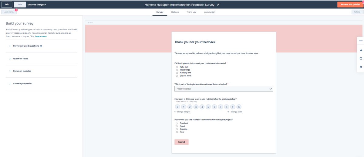 SaleemRevops's tweet photo. HubSpot Surveys = Better Customer Insights.

✅ Collect feedback
✅ Automate follow-ups
✅ Improve customer experience
How do you gather customer feedback?
#HubSpot #CRM #CustomerFeedback https://t.co/jTrlGex56o