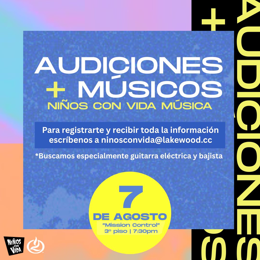 ninosconvida's tweet photo. ¡Llamando a todos los músicos en Houston! ¿Quieres poner tu talento musical al servicio de tu iglesia local y enseñar a los niños lo que es la verdadera adoración? ¡Estas audiciones son para ti! Registrarte y recibe toda la información, escríbenos a ninosconvida@lakewood.cc https://t.co/0NoO6KGNTN