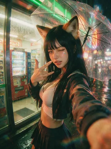 Rainy Tokyo Yokai Gyaru Selfie