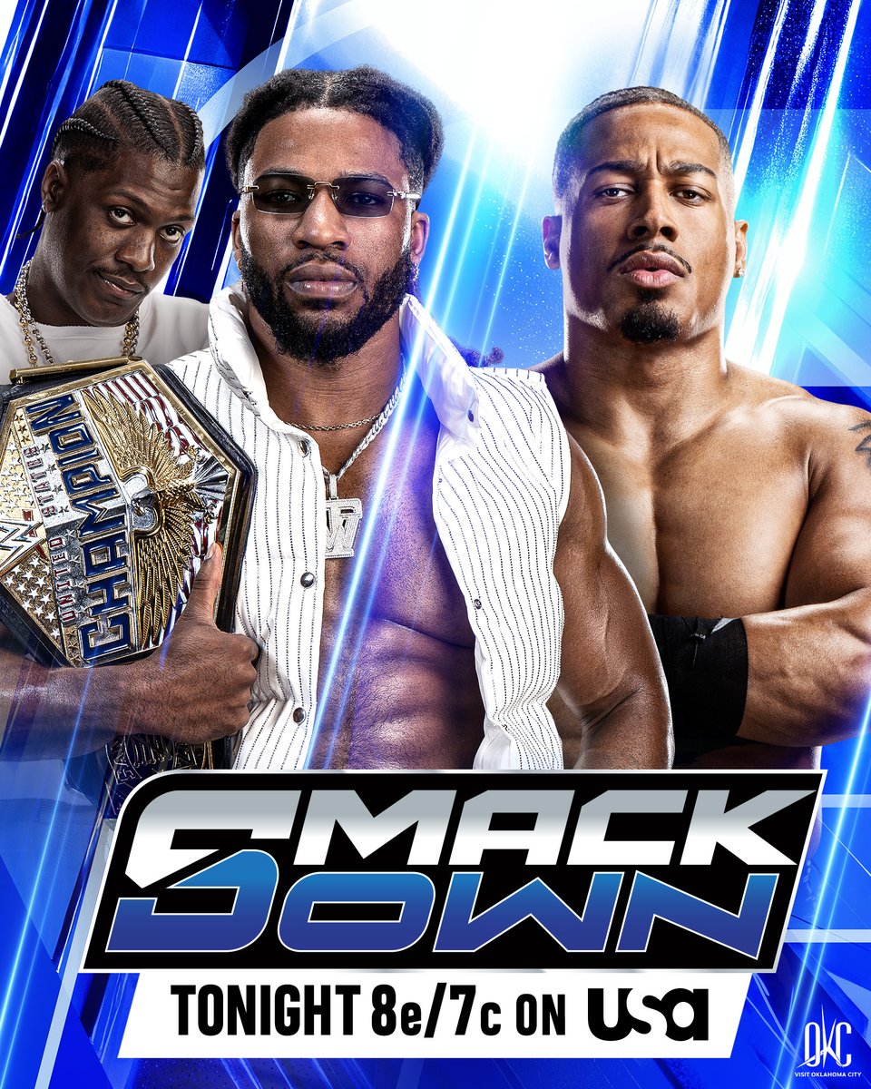 WWE's tweet photo. After their HEATED exchange last week, @Carmelo_WWE and @_trickwilliams go one-on-one in a non-title match TONIGHT on #SmackDown!

📍: Oklahoma City, OK
🎟️: https://t.co/bprk4pqpxU
📺: 8 ET/7 CT on @USANetwork https://t.co/k1tiEkcfJs