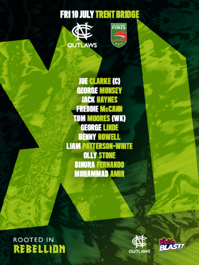 TrentBridge's tweet photo. One change for your Notts Outlaws as we hunt a home quarter-final 💪

Binura Fernando comes in for his debut in place of Mohammad Ali 🇱🇰

Leicestershire won the toss and chose to bat first.

#RootedInRebellion 🌱 https://t.co/cbIJfow9Gp