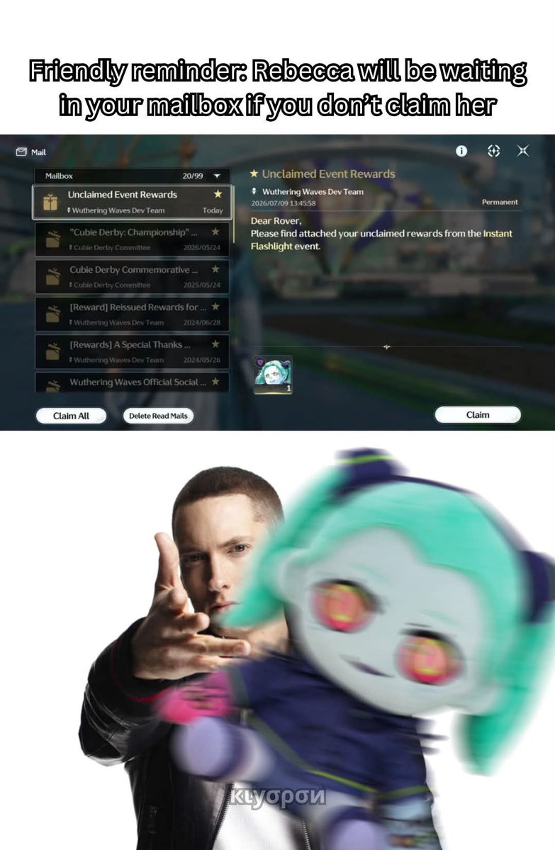 ElectroIsPeakkk's tweet photo. No one can escape from my GOAT

#WutheringWaves #Rebecca #meme #J4F https://t.co/mhoXLBunuN