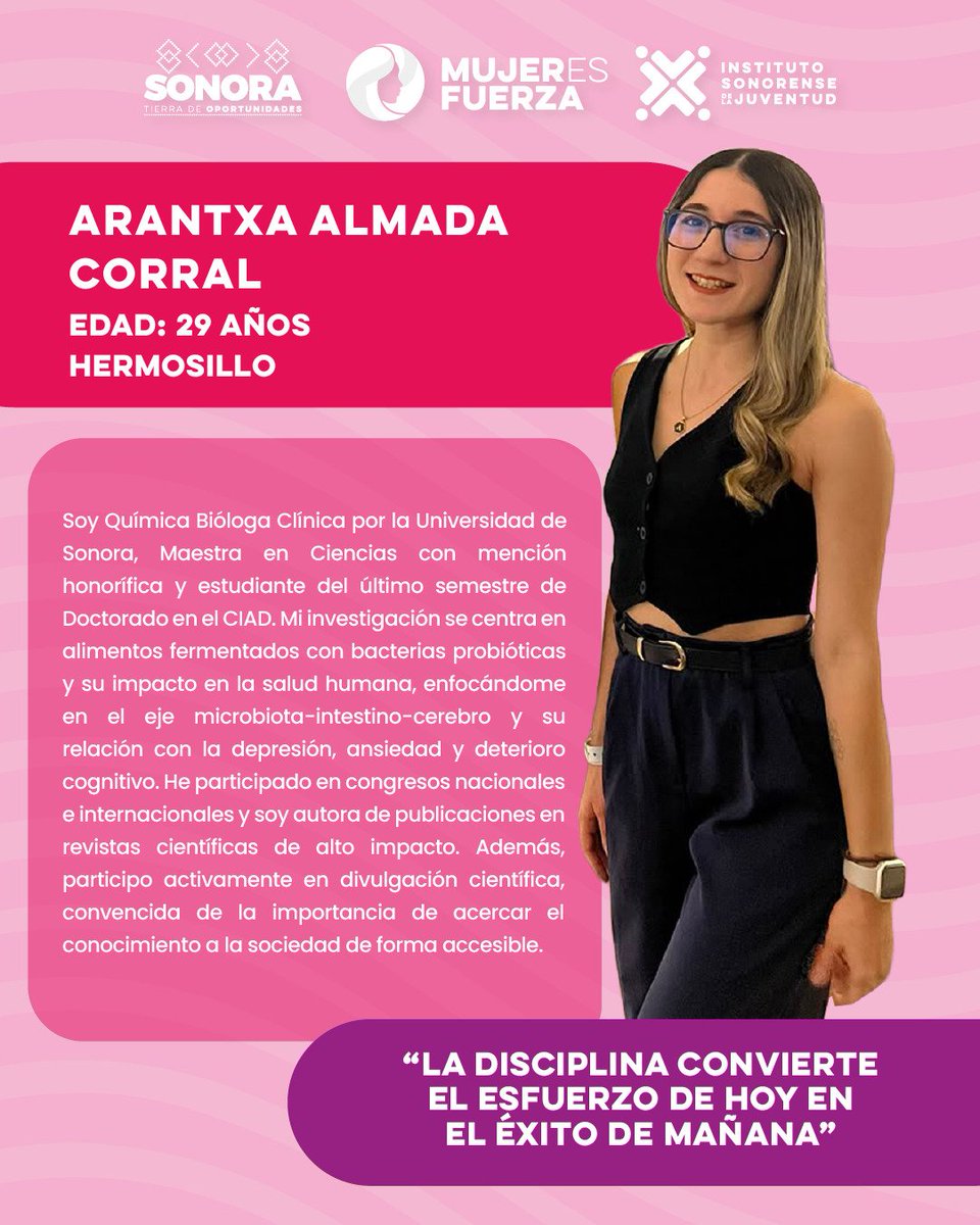ISJuventud's tweet photo. La MujerEs Fuerza de la semana es Arantxa Almada Corral 💕

Ha destacado por su trayectoria en la investigación científica y participando activamente en espacios nacionales e internacionales de divulgación.✨

Su compromiso inspira a más jóvenes a transformar su entorno. 🌟 https://t.co/JqQMp27KEW