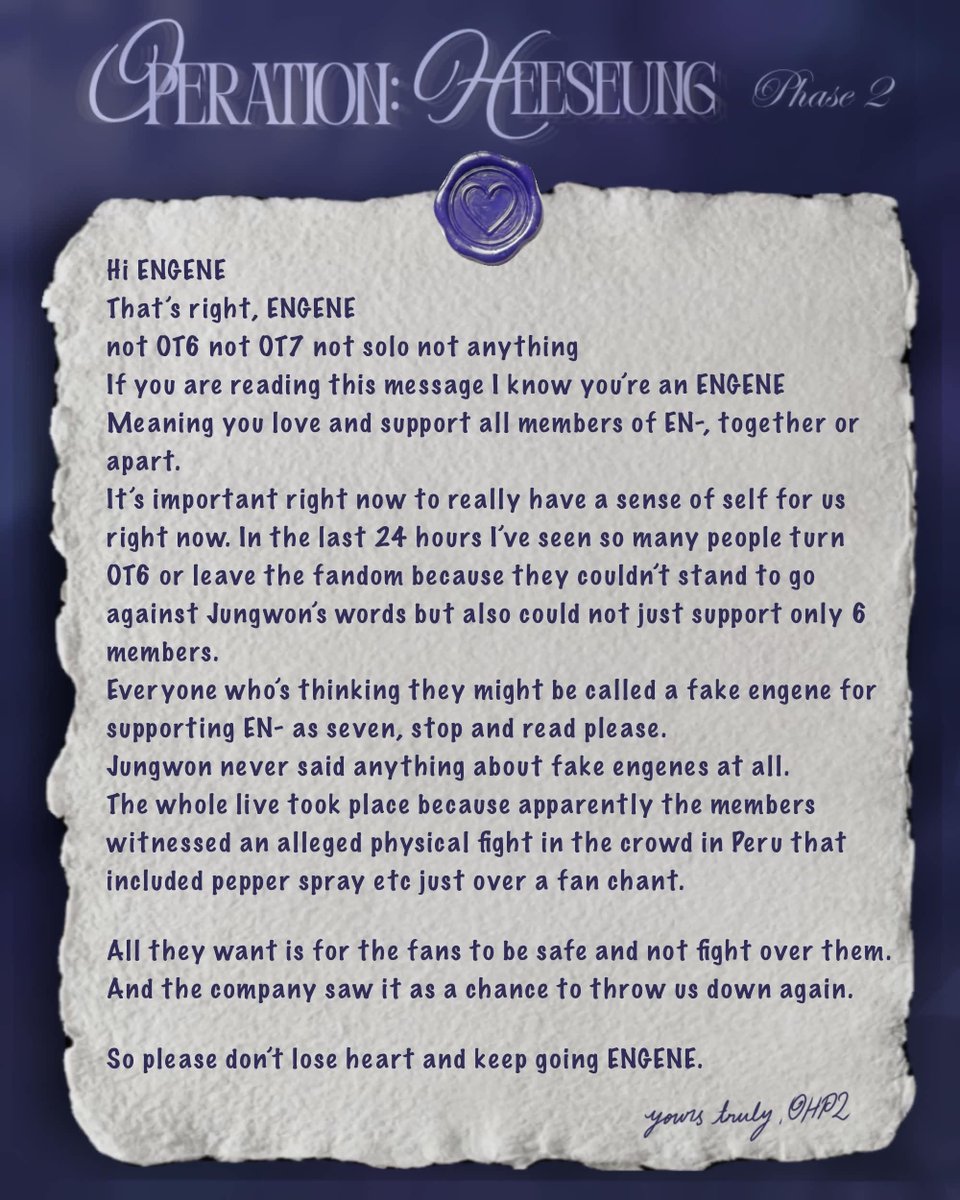 OHP2official's tweet photo. We’ve had faith for so long, we can’t lose it when we are the closest we’ve ever been. Let’s look at Jungwon’s actual words and not a twisted version that’s being spread. 
Let’s believe in the right thing.🍀

#BeliftRespectENHYPEN
#BoycottHYBEandBELIFTLAB https://t.co/YIBiaKUgEW