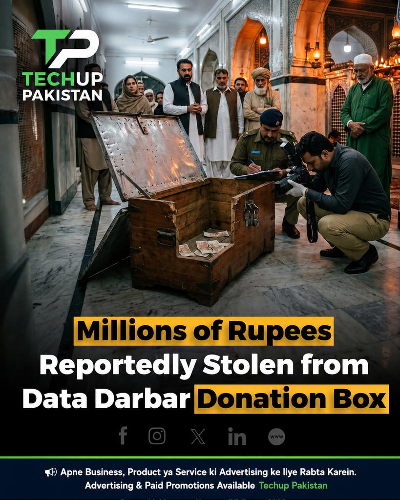 Cloth1S2229's tweet photo. 🚨 Rs1.25 Crore Theft Uncovered at Data Darbar Donation Boxes
A theft of Rs1.25 crore from donation boxes at Lahore's Data Darbar shrine has been uncovered, leading to the demotion of two managers and renewed action against
#DataDarbar #Lahore #Punjab #AntiCorruption #Pakistan https://t.co/ShvmZEus6X