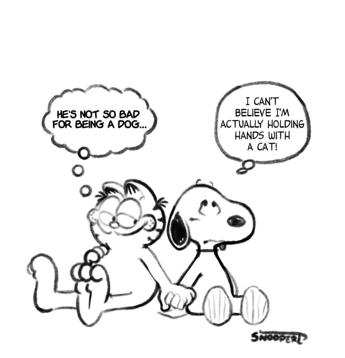 SnoopertBeagle's tweet photo. Gay little sketch of my favorite cat and dog duo 🧡🤍 https://t.co/WpTyFtuXVL