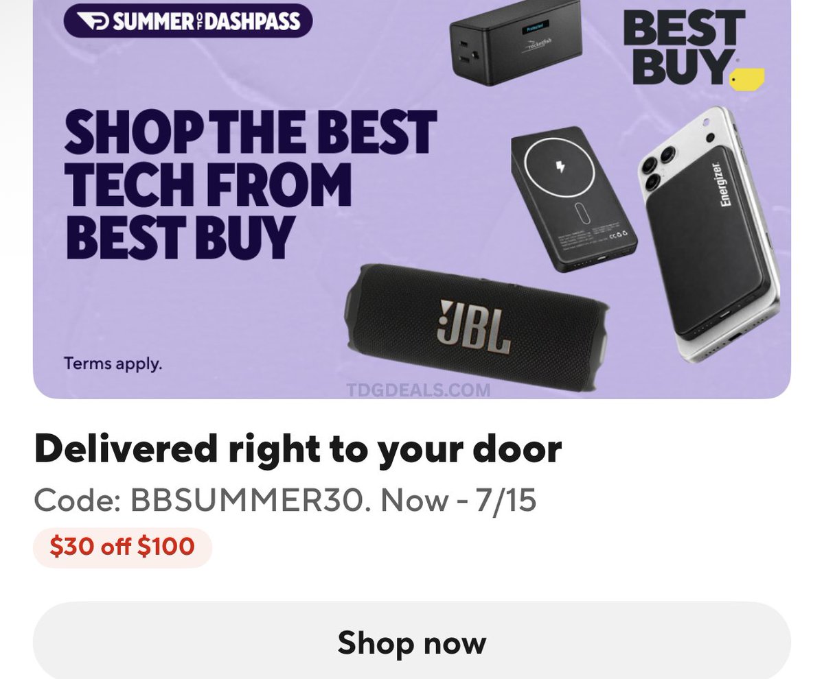 thedealsguy_'s tweet photo. DASHPASS USERS - CHECK DOORDASH

Best Buy &amp; summer savings are live.

👉  Different for every user so you may not have this

Good luck!

https://t.co/XwYTUiFPJZ

#ad https://t.co/KVJiZhKEMV