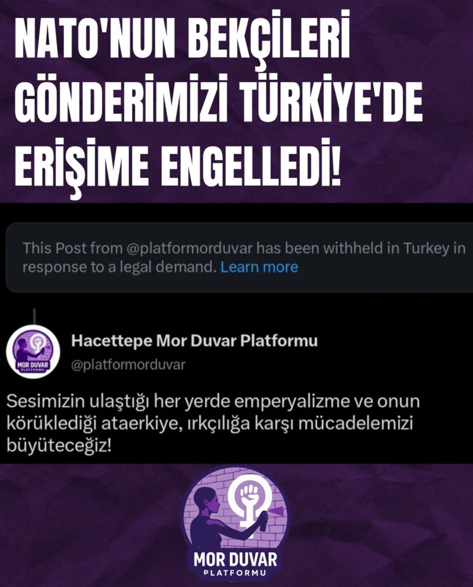 platformorduvar's tweet photo. Sansürlerinizle bitmeyiz! 

KATİL NATO ÜLKEMİZDEN DEFOL! 
dediğimiz için gönderimiz Türkiye'de erişime engellendi. 

Söylemlerimize dahi tahammül edemeyen ABD ve NATO güdümündeki iktidarın baskılarına boyun eğmeyeceğiz! https://t.co/vevRxljMUp