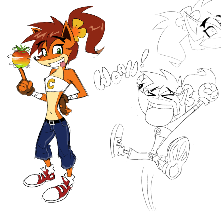 Poopmallows's tweet photo. lots of kind words about mi female crash so i did a fullbody 🥹 it took so many tries and redos to get a version i was happy with i revised it at least 5 different times because half the time it looked like crash with a wig on https://t.co/7pudj6q3rm