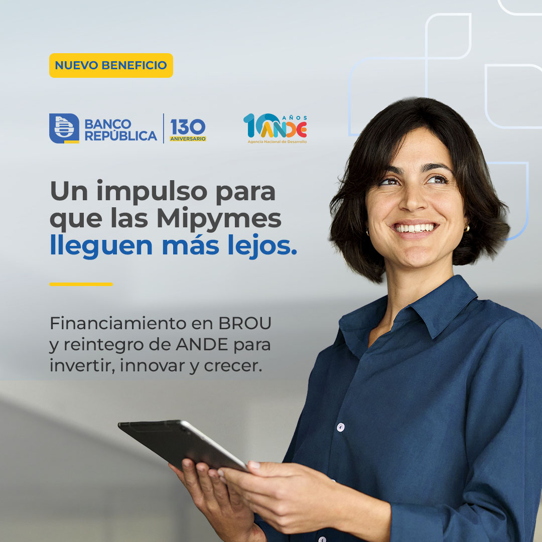 BROU_uy's tweet photo. Un nuevo impulso para que las Mipymes lleguen lejos.
Junto a ANDE incorporamos una nueva herramienta que permite acceder a un cashback para amortizar parte de créditos BROU destinados a inversiones productivas o tecnológicas.

Este beneficio se suma a las herramientas e instrumentos que ya forman parte del acuerdo, fortaleciendo el apoyo a las mipymes y su desarrollo.

Informate y postulate antes del 15/08/26 en el sitio web de ANDE.