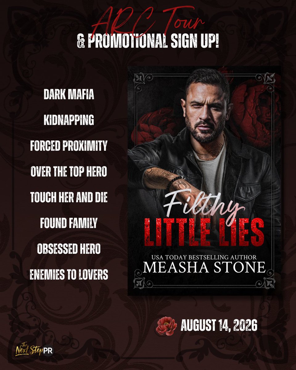 TheNextStepPR's tweet photo. 🥀𝘿𝙖𝙧𝙠 𝙈𝙖𝙛𝙞𝙖 𝙍𝙤𝙢𝙖𝙣𝙘𝙚 𝙇𝙤𝙫𝙚𝙧𝙨🥀
#FilthyLittleLies #MeashaStone
Genre: #DarkMafiaRomance
Releasing 8.14.26
#SignUp https://t.co/zJ3DN1GhfM
#HostedBy @TheNextStepPR
Learn more at https://t.co/n8ALmxZLT1 https://t.co/3KbDQFRF1y