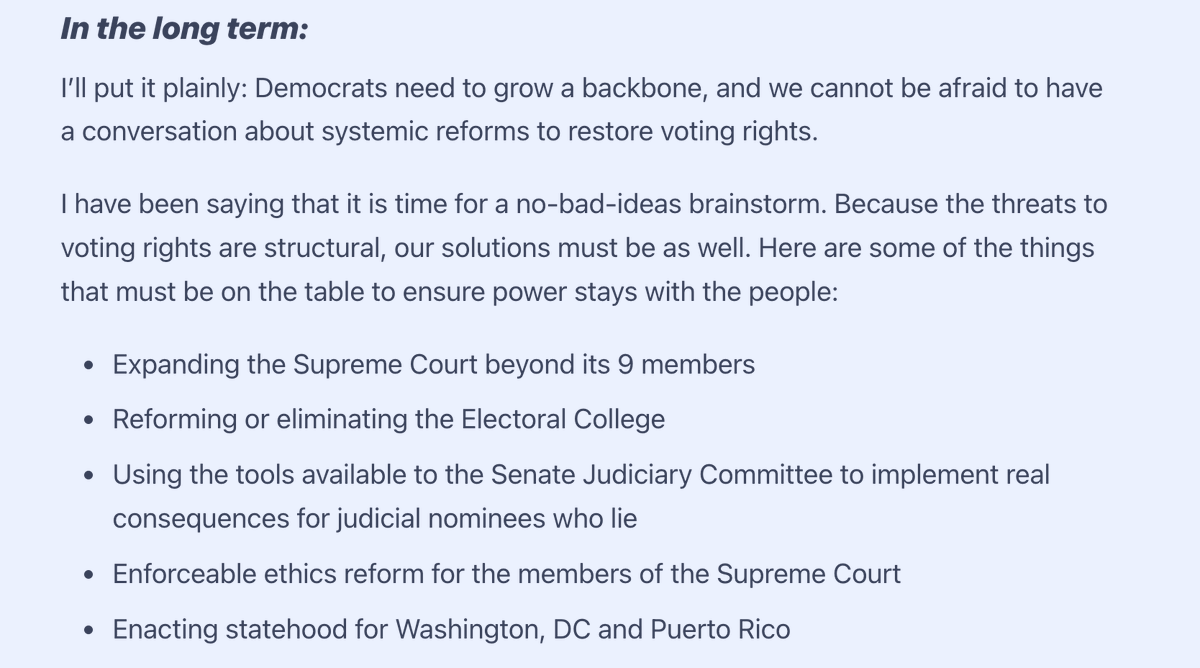 virtueemoir29's tweet photo. NEW: @KamalaHarris says "Democrats need to grow a backbone", and is advocating for conversations around: 

- Expanding the Supreme Court beyond its 9 members

- Reforming or eliminating the Electoral College

- Using the tools available to the Senate Judiciary Committee to implement real consequences for judicial nominees who lie

- Enforceable ethics reform for the members of the Supreme Court

- Enacting statehood for Washington, DC and Puerto Rico

https://t.co/FnCknGRXj1