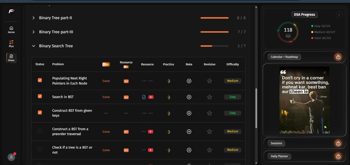 swetha_586's tweet photo. Day 40/45 ✅

🔹 Populating Next Right Pointers
🔹 Search in BST
🔹 Construct BST from Given Keys
Building smarter trees, one node at a time. 🌳
#SDESheetChallenge #DSA @takeUforward_  @striver_79 https://t.co/KBc9ZUo434