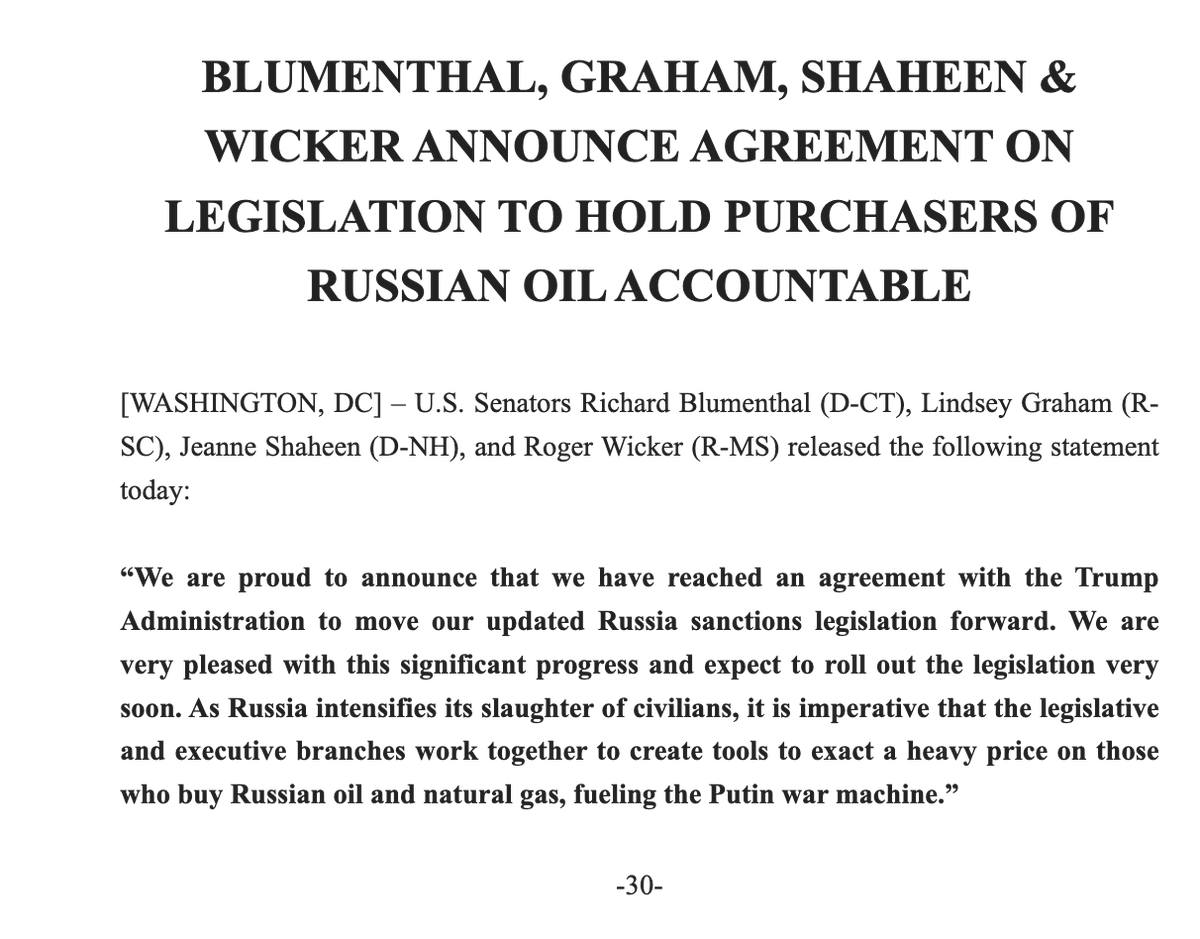 AnthonyAdragna's tweet photo. Bipartisan quartet of senators say they have agreement on Russian sanctions legislation to be unveiled "very soon." https://t.co/m5xJui9x7w